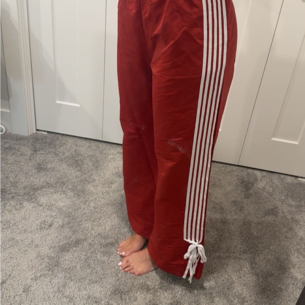 Women's Red Wide Leg Pants with White Stripes